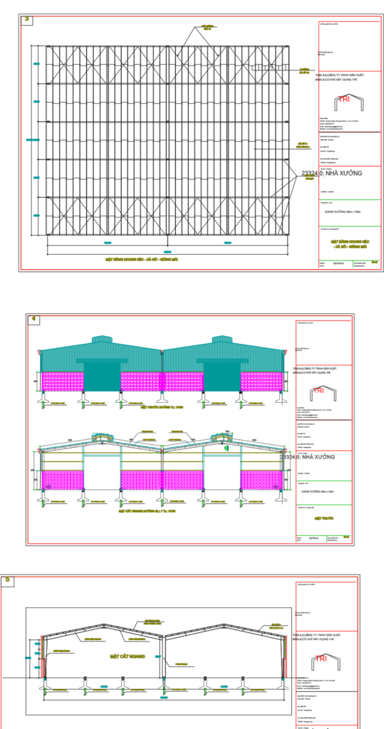 Bản vẽ nhà xưởng thép tiền chế 30x38m – Kiến trúc, kết cấu file CAD – ảnh xem trước 3