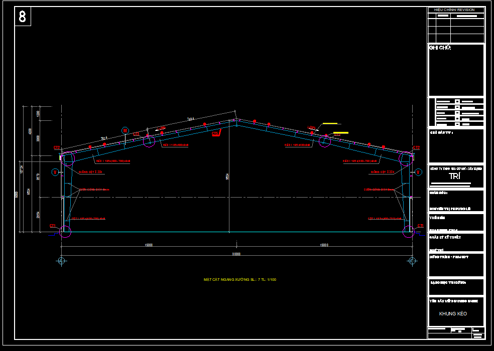 Bản vẽ nhà xưởng thép tiền chế 30x50m 8 khung – Kiến trúc, kết cấu file CAD – ảnh xem trước 1
