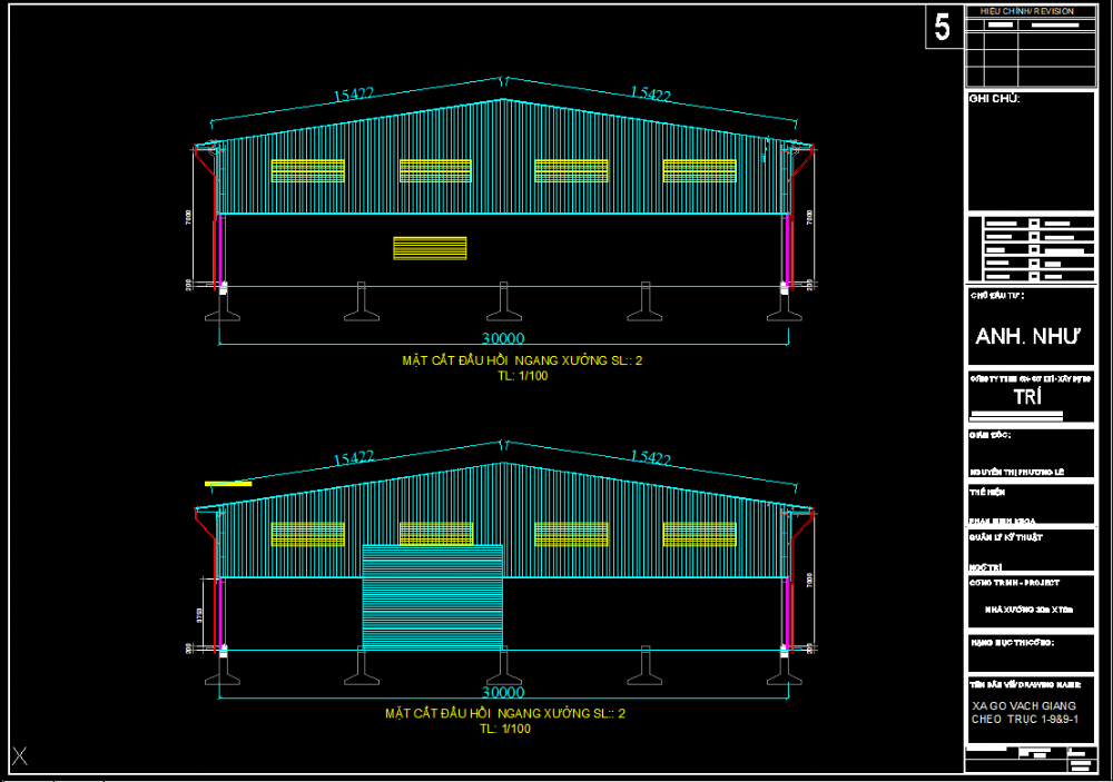 Bản vẽ nhà xưởng thép tiền chế 30x70m hoàn thiện – Kiến trúc, kết cấu file CAD – ảnh xem trước 1