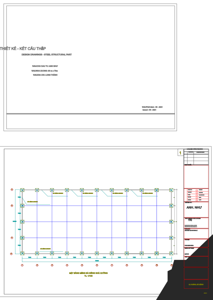 Bản vẽ nhà xưởng thép tiền chế 30x70m hoàn thiện – Kiến trúc, kết cấu file CAD – ảnh xem trước 3
