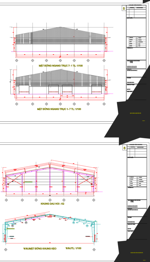 Bản vẽ nhà xưởng thép tiền chế 38x66m – Kiến trúc, kết cấu file CAD – ảnh xem trước 5