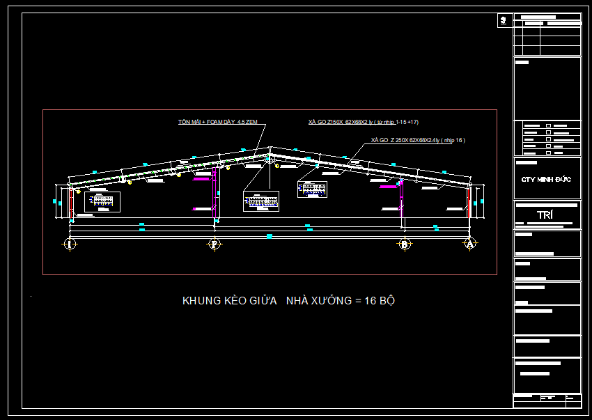 Bản vẽ nhà xưởng thép tiền chế 52x110m – Kiến trúc, kết cấu file CAD – ảnh xem trước 1