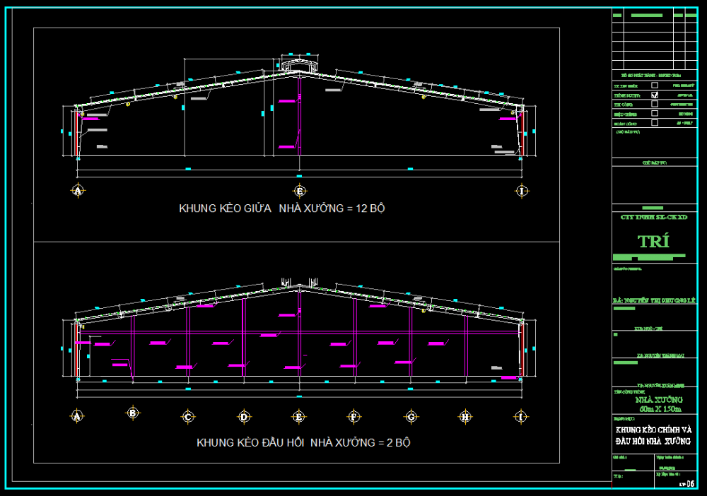 Bản vẽ nhà xưởng thép tiền chế 60x150m – Kiến trúc, kết cấu file CAD – ảnh xem trước 1