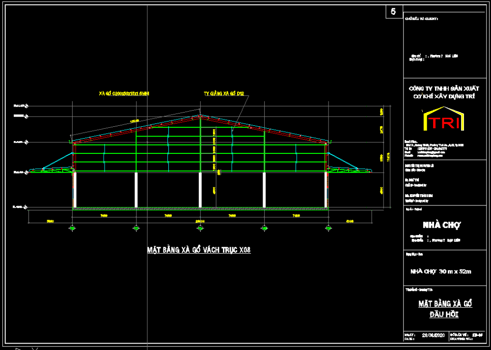 Bản vẽ nhà xưởng thép tiền chế hoàn thiện – Kiến trúc, kết cấu file CAD – ảnh xem trước 1