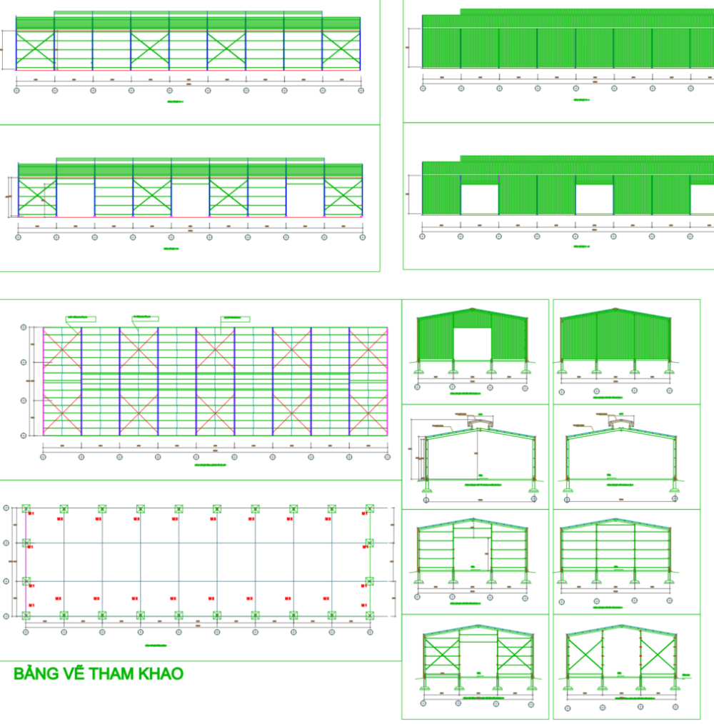 Bản vẽ nhà xưởng zamil 17x54m cột kèo i300 tường cao 1m – Kiến trúc – ảnh xem trước 2