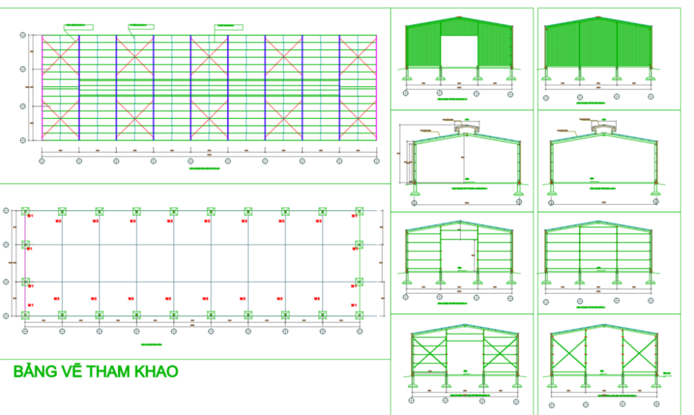 Bản vẽ nhà xưởng zamil 17x54m cột kèo i300 tường cao 1m – Kiến trúc – ảnh xem trước 5